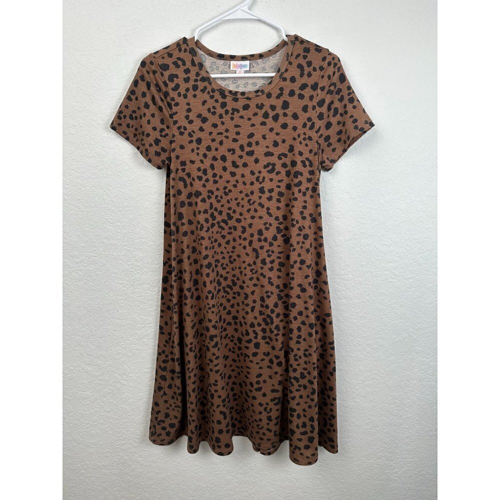 LuLaRoe short sleeve brown animal print midi dress, XS